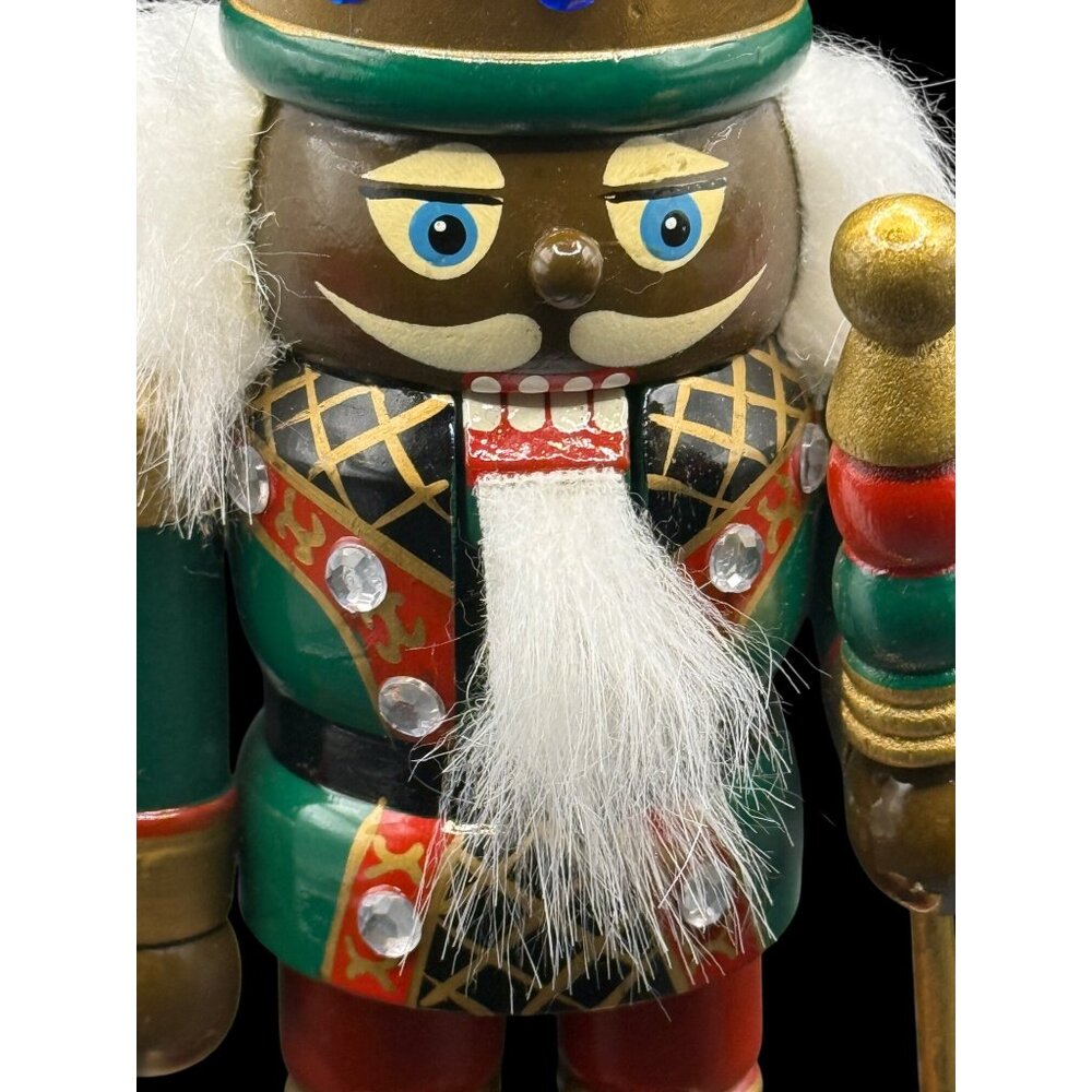 Vintage Wooden Nutcracker Soldier Figurine With Crown & Jewel Accents - Picture 2 of 7